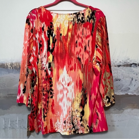 Laura Ashley NWT Tropical Storm Tunic Top Size XL Aspen Multi 3/4 Sleeve Artsy - Picture 3 of 16